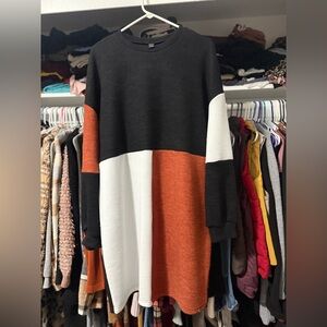 SHEIN Black, White, and Rust Colorblock Midi Dress